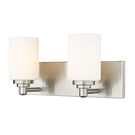 Z-Lite Soledad Vanity, 2-Light, 16.25 In.W x 6 In.L x 7.5 In.H, Brushed Nickel/White 485-2V-BN